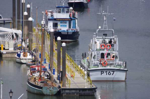 05 June 2020 - 13-25-02 
The Brixham barge Golden Vanity (on the left) has seen better days, and is now awaiting a new owner.
---------------------------
Barge Golden Vanity, Dartmouth Princess, HMS Exploit